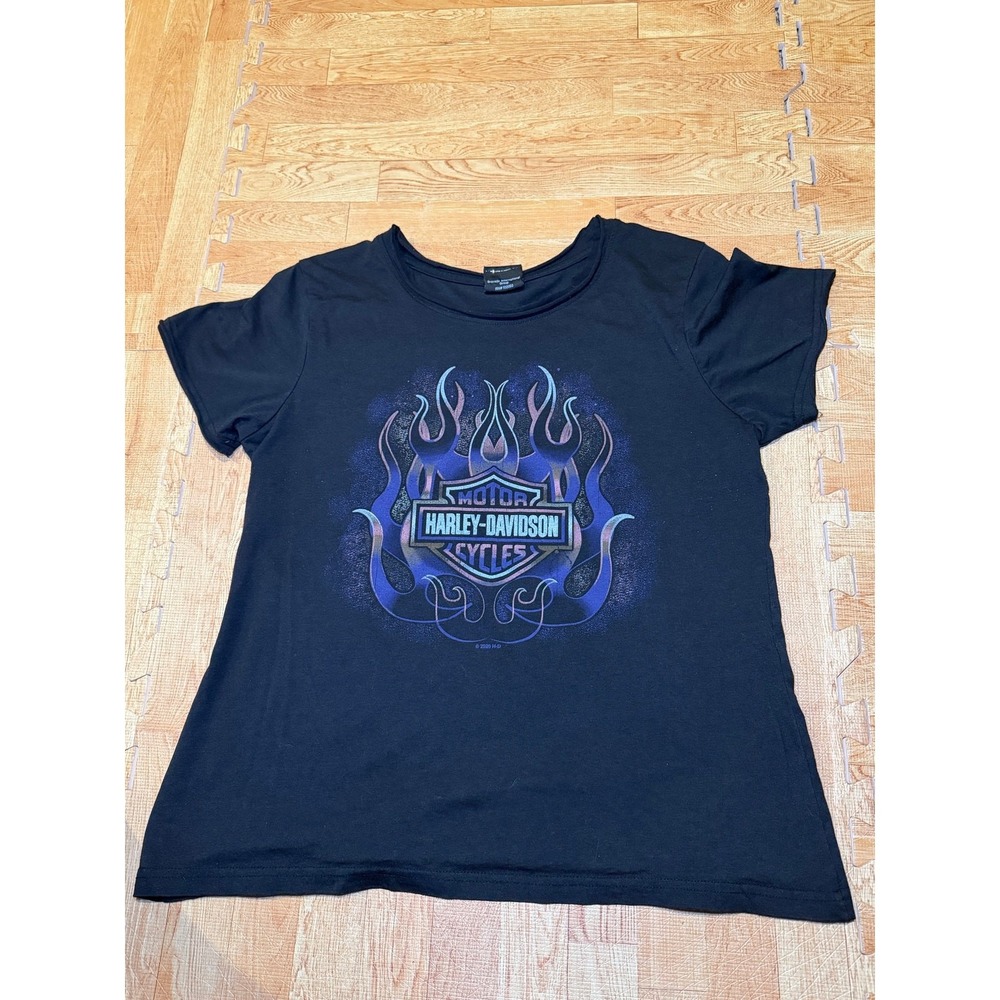Harley-Davidson Women Black Hills SD Flame Graphic T-Shirt Black Size L